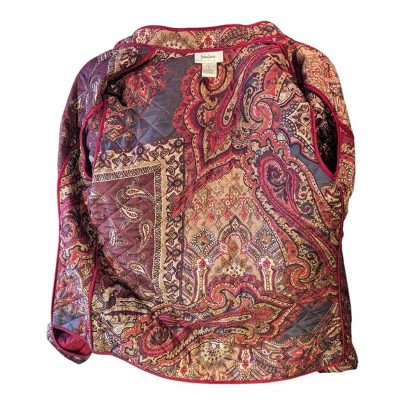 Neiman Marcus 100% Silk Quilted Red Vintage Open Front Jacket M Paisley Lined - Picture 5 of 6